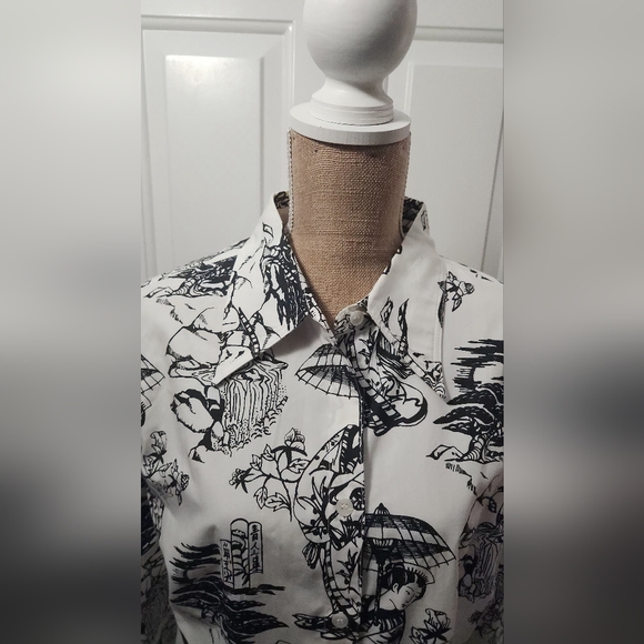 Finley Geisha print button-down size large - Picture 3 of 9